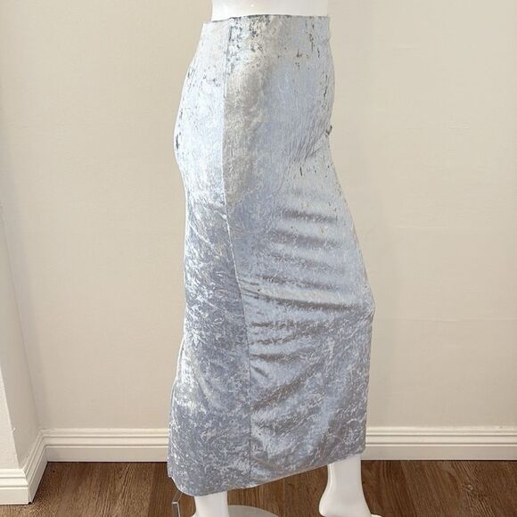 Kimchi Blue Silver Sky Blue Velvet Fitted High Waist Maxi Skirt Urban Outfitters - Picture 3 of 6
